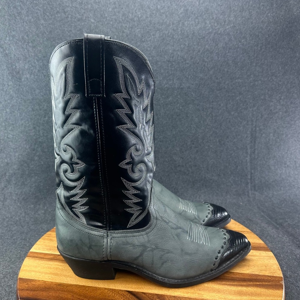 Laredo Flagstaff Western Cowboy Boots Mens 12EW Black Grey Leather Pointed Toe